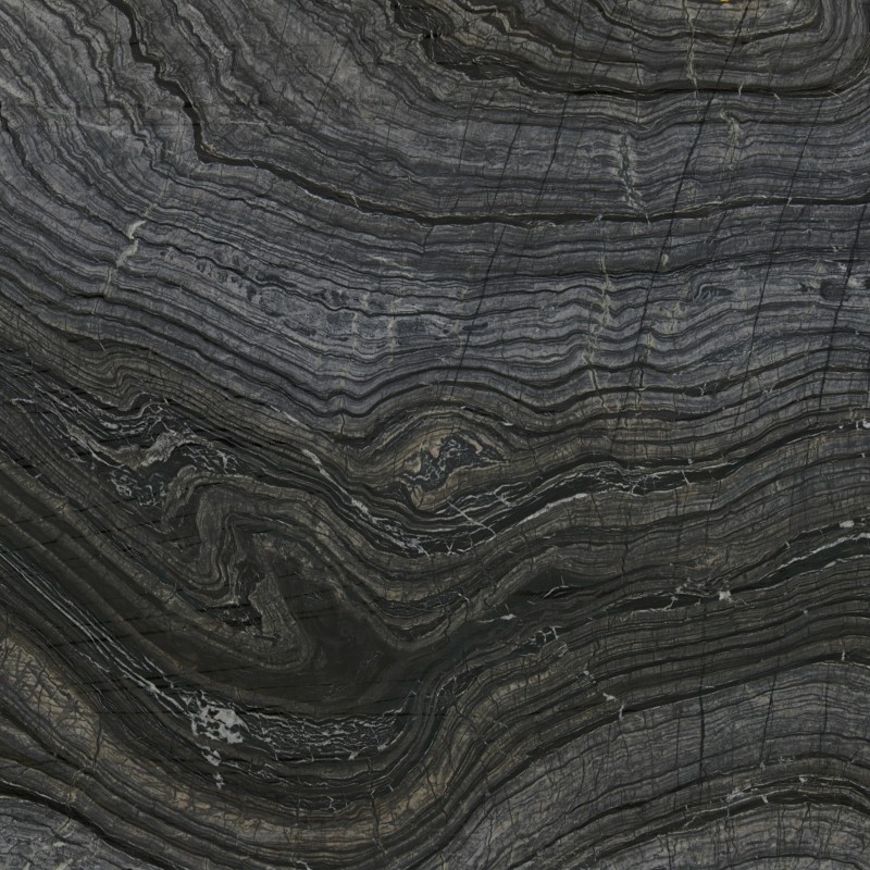 Renowned for its fine texture and rich color layers, this Ancient Wood Vein Marble is predominantly in deep gray hues. The layered patterns resemble ancient wood grains, with naturally formed curves adding an artistic flair to each piece. This stone is pe