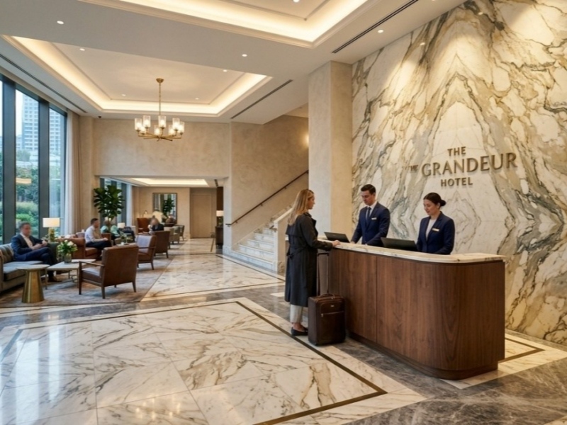 Mármore versus quartzo para projetos hoteleiros e comerciais