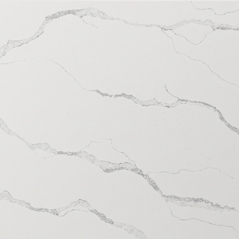 White quartz countertop with soft grey marble-look veins
