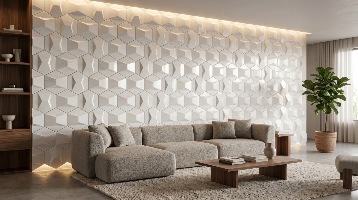 white engineered marble wall system for luxury interiors