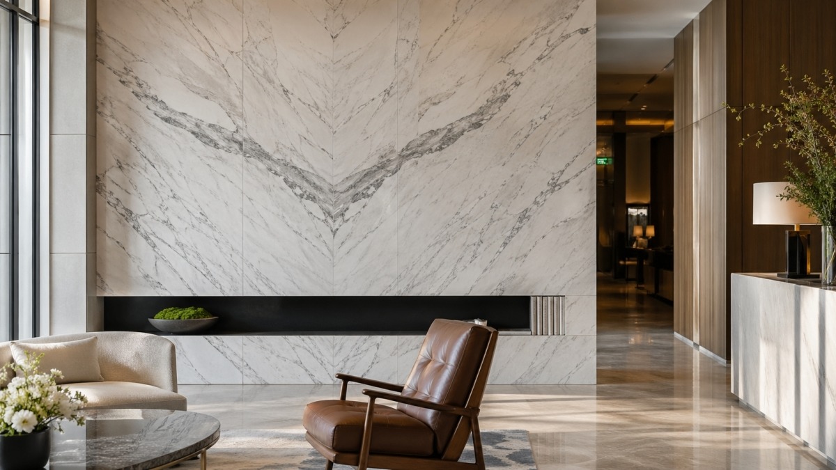 Cut-to-size stone pieces arranged to preserve directional movement supplied by aoli stone