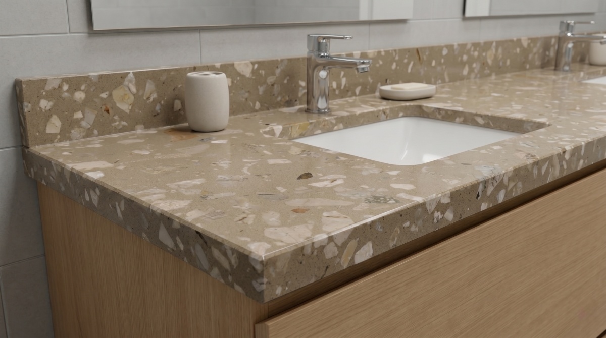 aurora-brown-synthetic-marble-vanity-top Bathroom vanity top made with Aurora Brown Decorative Synthetic Marble