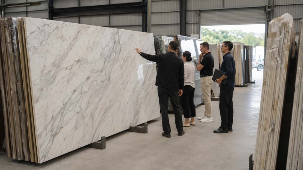 Natural marble slabs selected for hotel lobby interior wall and floor applications