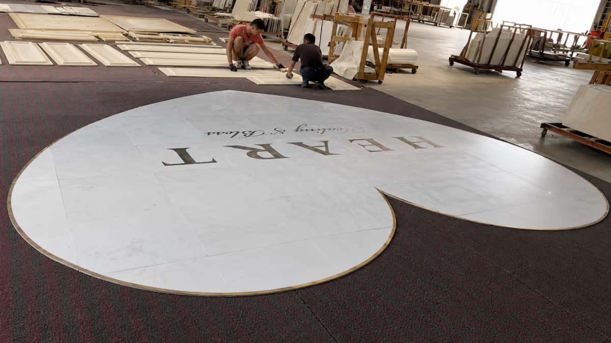 Aoli Stone factory project layout area for custom marble floor inlay preparation