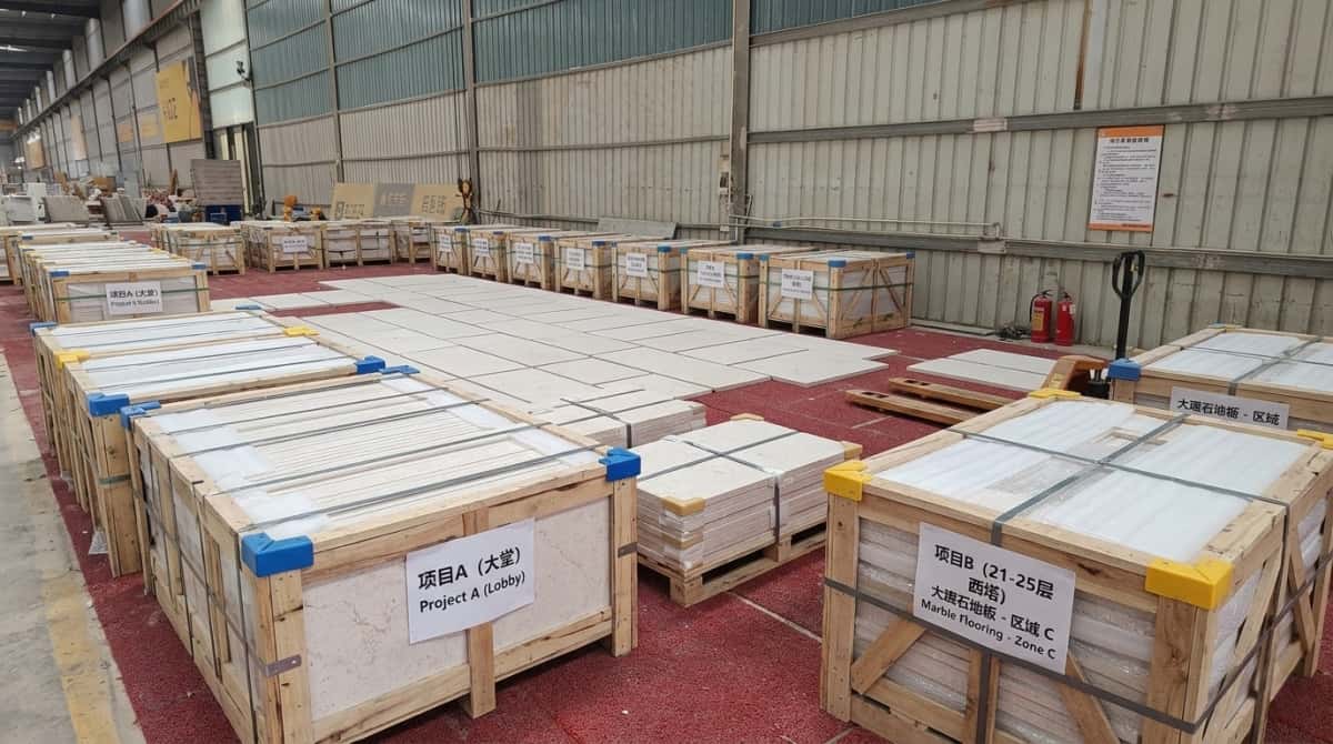 Residential stone pieces packed by unit and room type for project installation