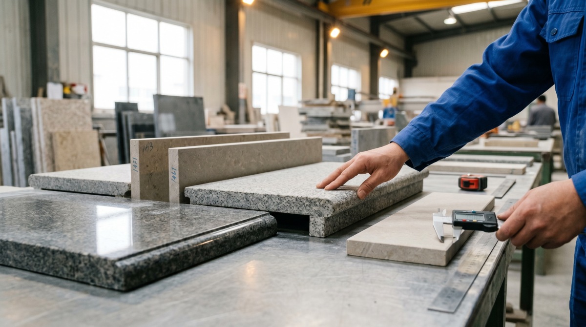 stone-edge-finish-inspection-fabricated-pieces Stone edge finish inspection for fabricated countertop and stair pieces