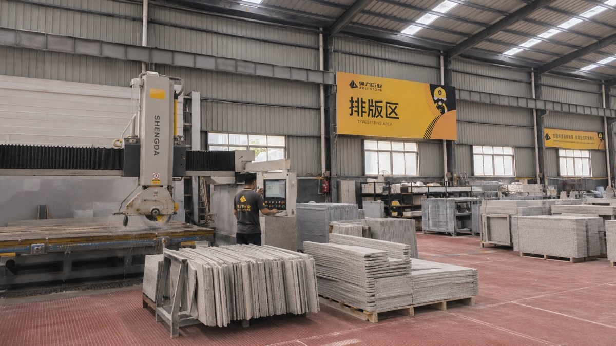 stone-factory-cut-to-size-processing Stone factory processing cut-to-size materials for a commercial project