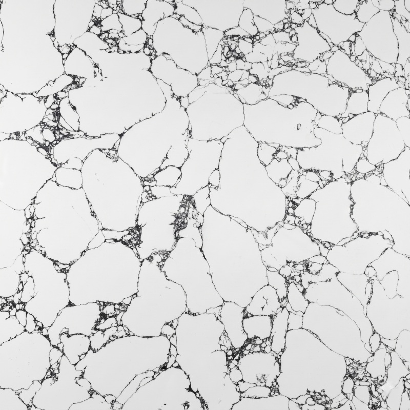 Grand white artificial marble slab with web-like black veins