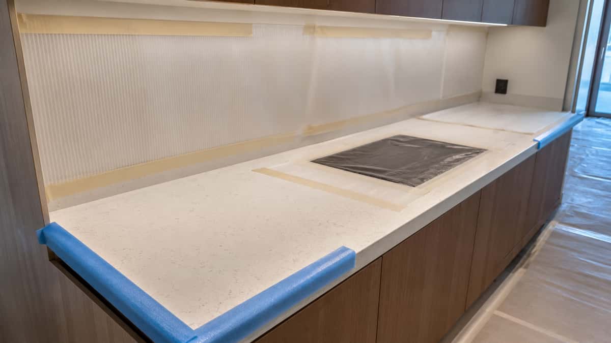 protected-stone-countertop-before-project-handover. Protected stone countertop before hotel or apartment project handover