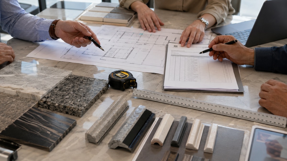 Cut-to-size stone drawings size lists samples and edge details reviewed for project quotation