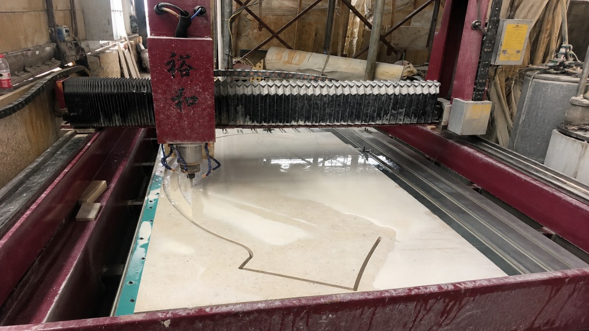 CNC cutting process for custom French limestone table components