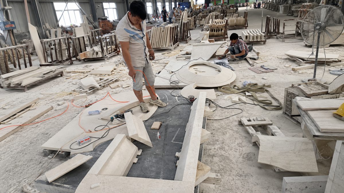 Special-shaped limestone support structure for a custom sculptural table