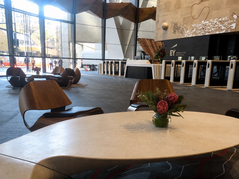 French Limestone Sculptural Table Project: Custom Stone Fabrication for a Commercial Lobby Interior in Melbourne, Australia