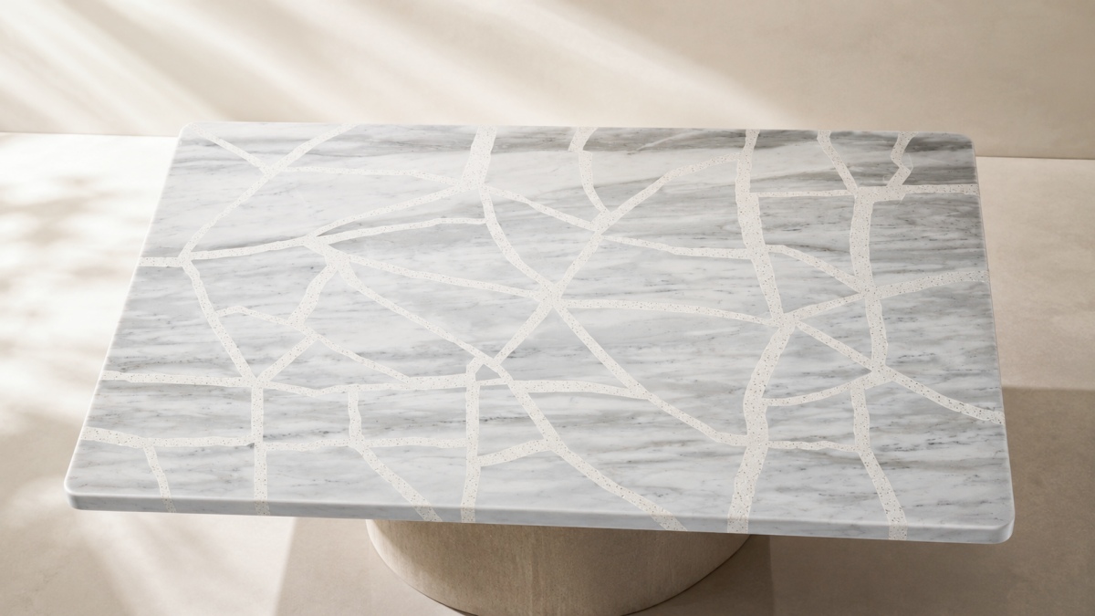Aoli Stone custom tabletop fabrication with marble and terrazzo materials