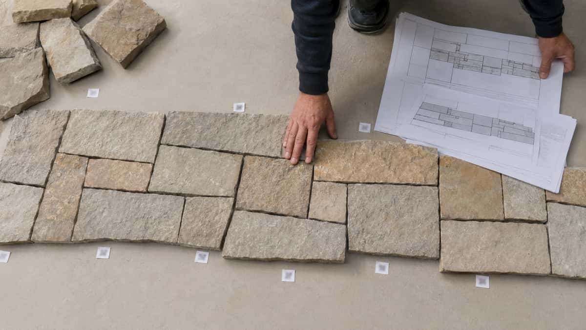 dry-lay-stone-layout-with-drawings Dry lay stone layout checked with project drawings
