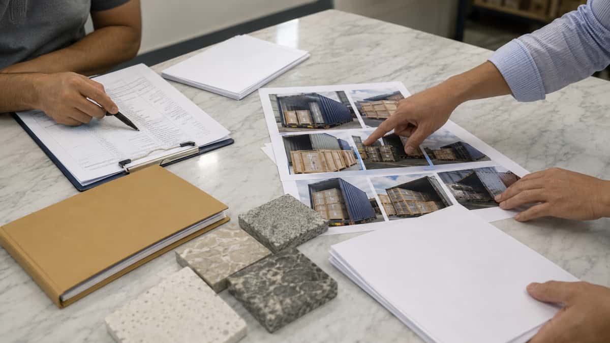 Stone shipment documents reviewed before container loading