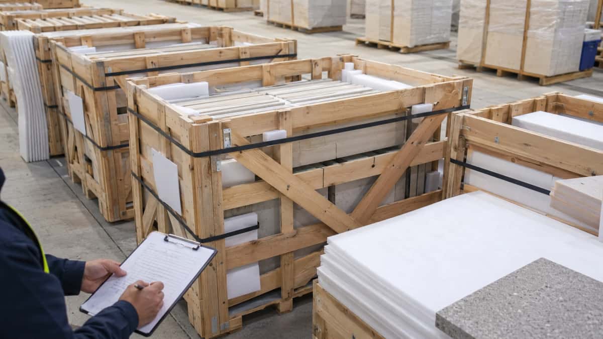 Stone packing list and crate sequence review before shipment