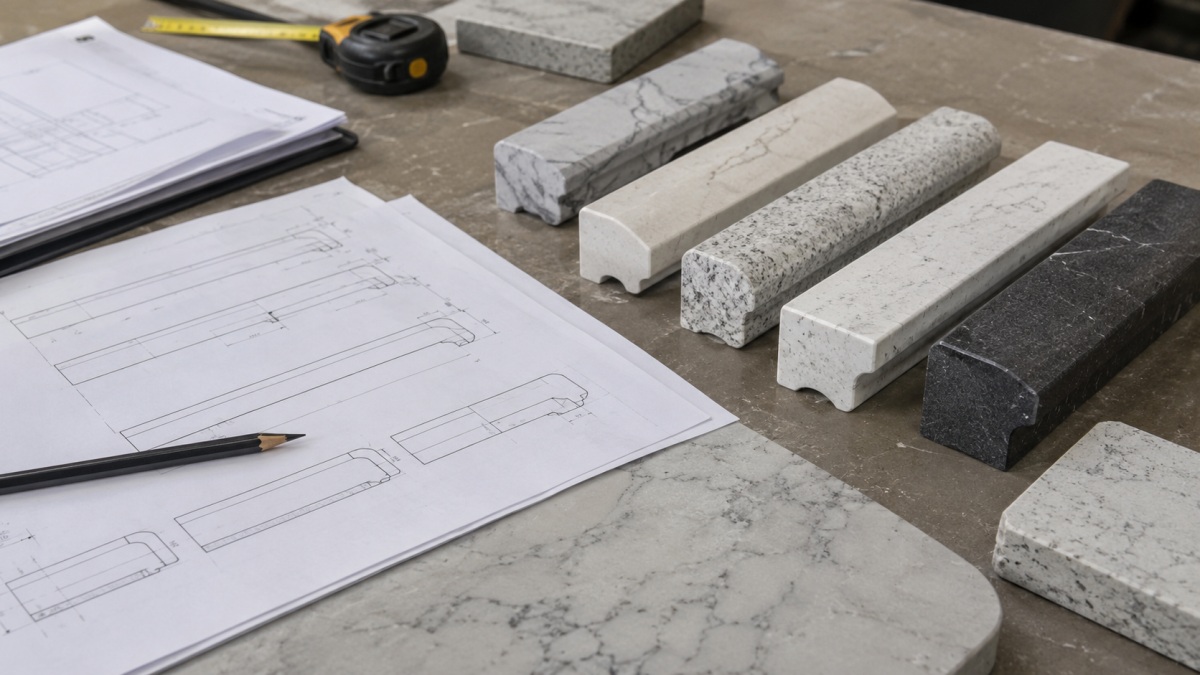 stone-fabrication-drawing-edge-profile-confirmation Stone fabrication drawing showing countertop edge profile and exposed polished sides