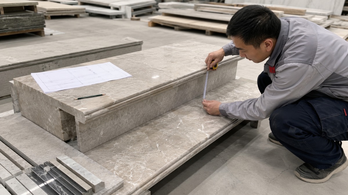 marble-stair-nosing-profile-review Marble stair tread and nosing profile reviewed before fabrication