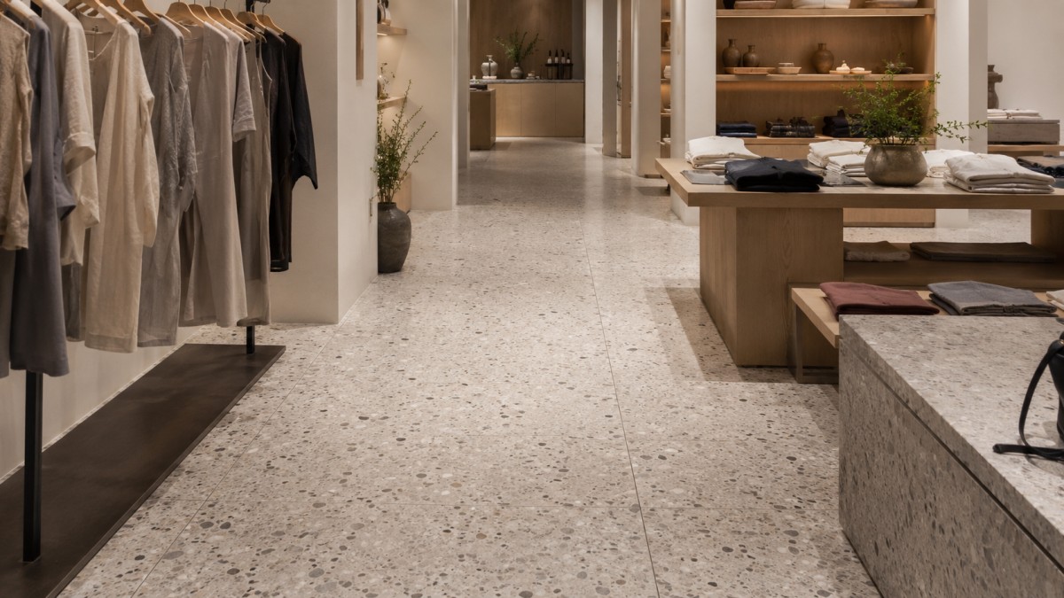 finished-retail-terrazzo-stone-floor Finished retail terrazzo stone floor with character and repeatable visual rhythm
