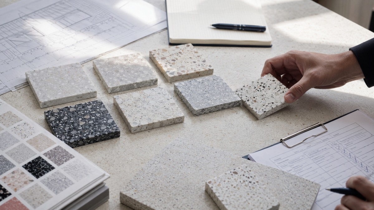 Terrazzo sample approval record before bulk terrazzo production