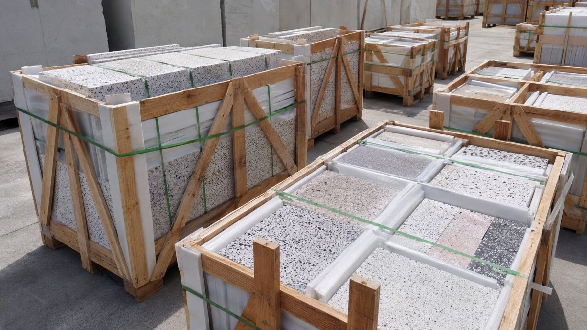 Terrazzo export packing with edge protection for bulk order