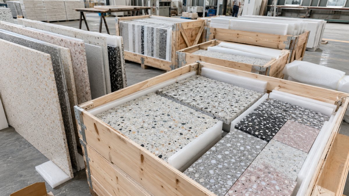 Export packing protection for terrazzo slabs and cut-to-size pieces