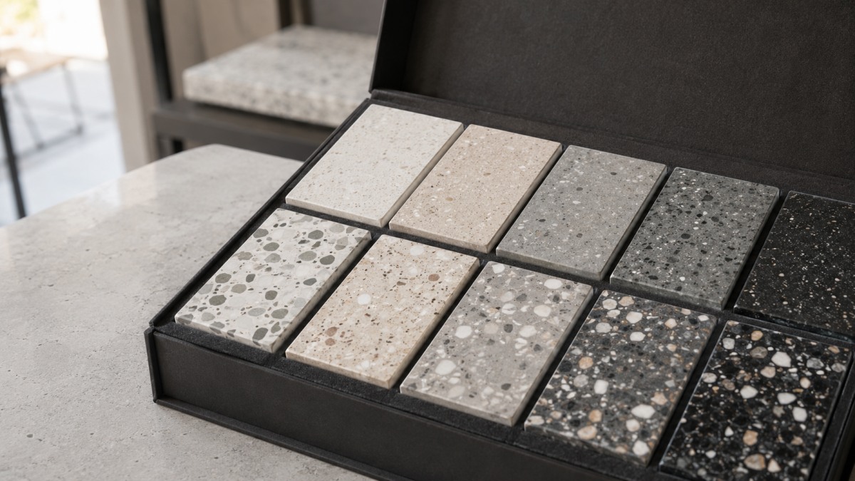 terrazzo-samples-for-distributors-display-box Terrazzo samples for distributors prepared for showroom and customer presentation