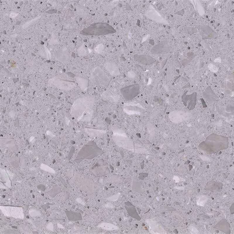 Misty Grey Marble Terrazzo used in a calm commercial interior with grey-white marble chips