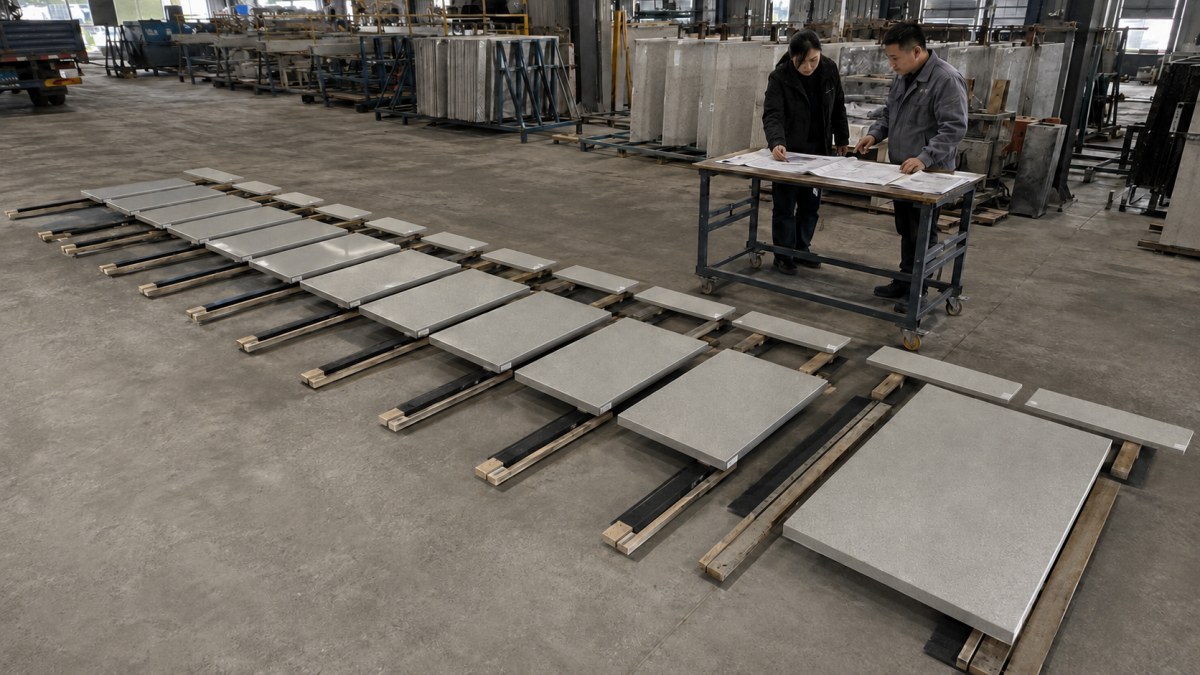 numbered-terrazzo-stair-flight-set-out Numbered terrazzo stair treads and risers arranged in one flight sequence