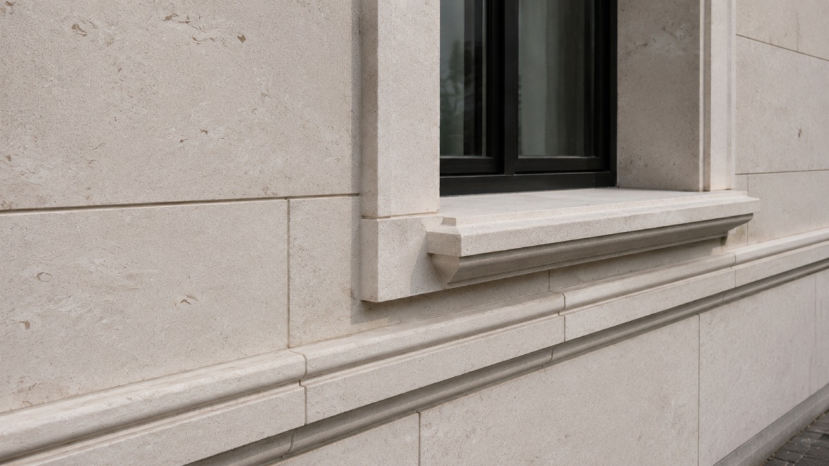 moonlight-beige-limestone-shadow-lines Moonlight Beige Limestone profiles and facade bands creating depth and natural shadow lines