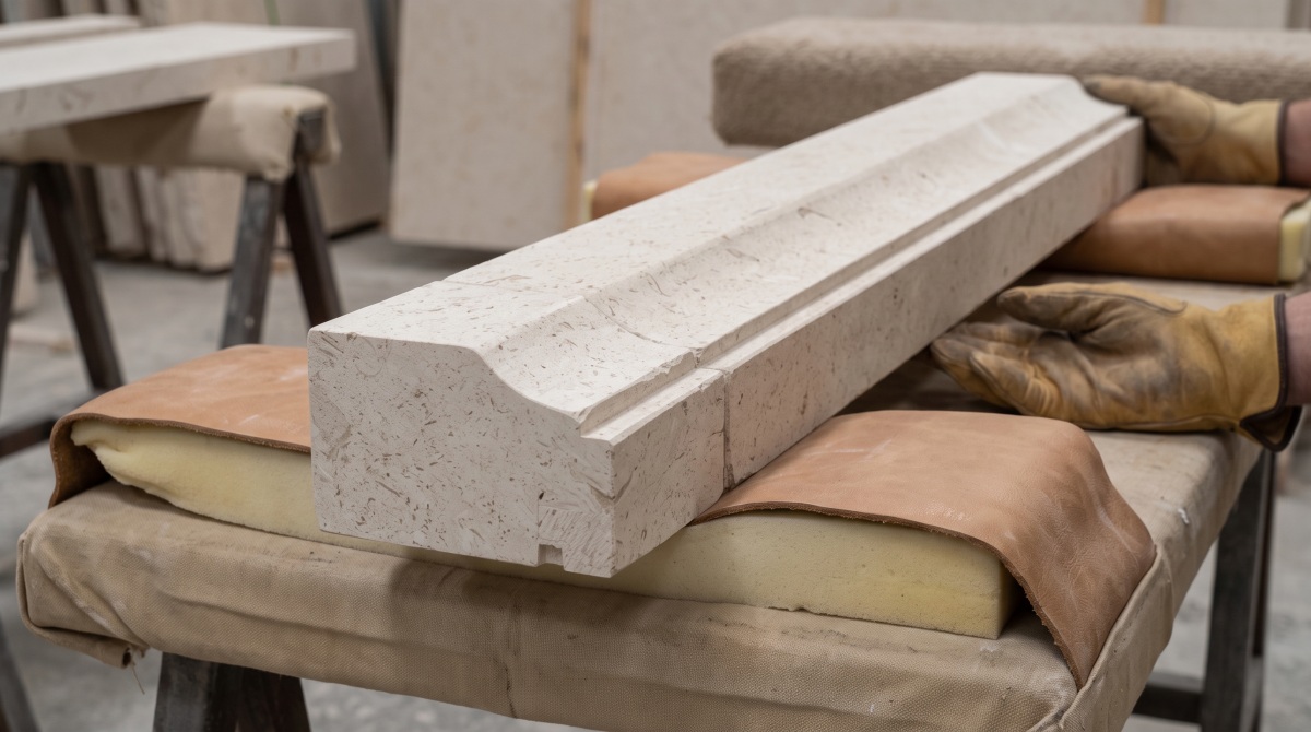 Moonlight Beige Limestone handrail profile showing top shape, joint and end treatment