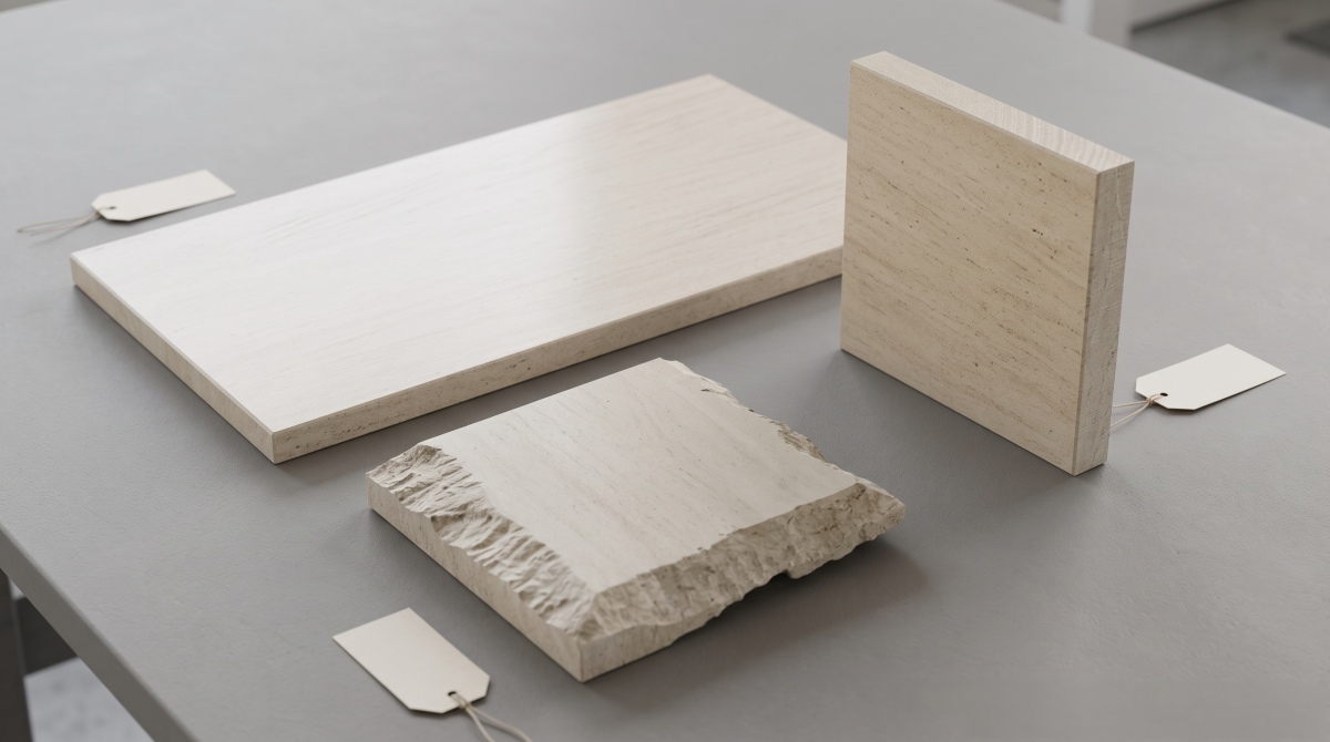 French Wood Grain Limestone finish samples compared under neutral daylight